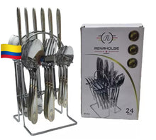 Set de Cubiertos  24pz En Acero + Base